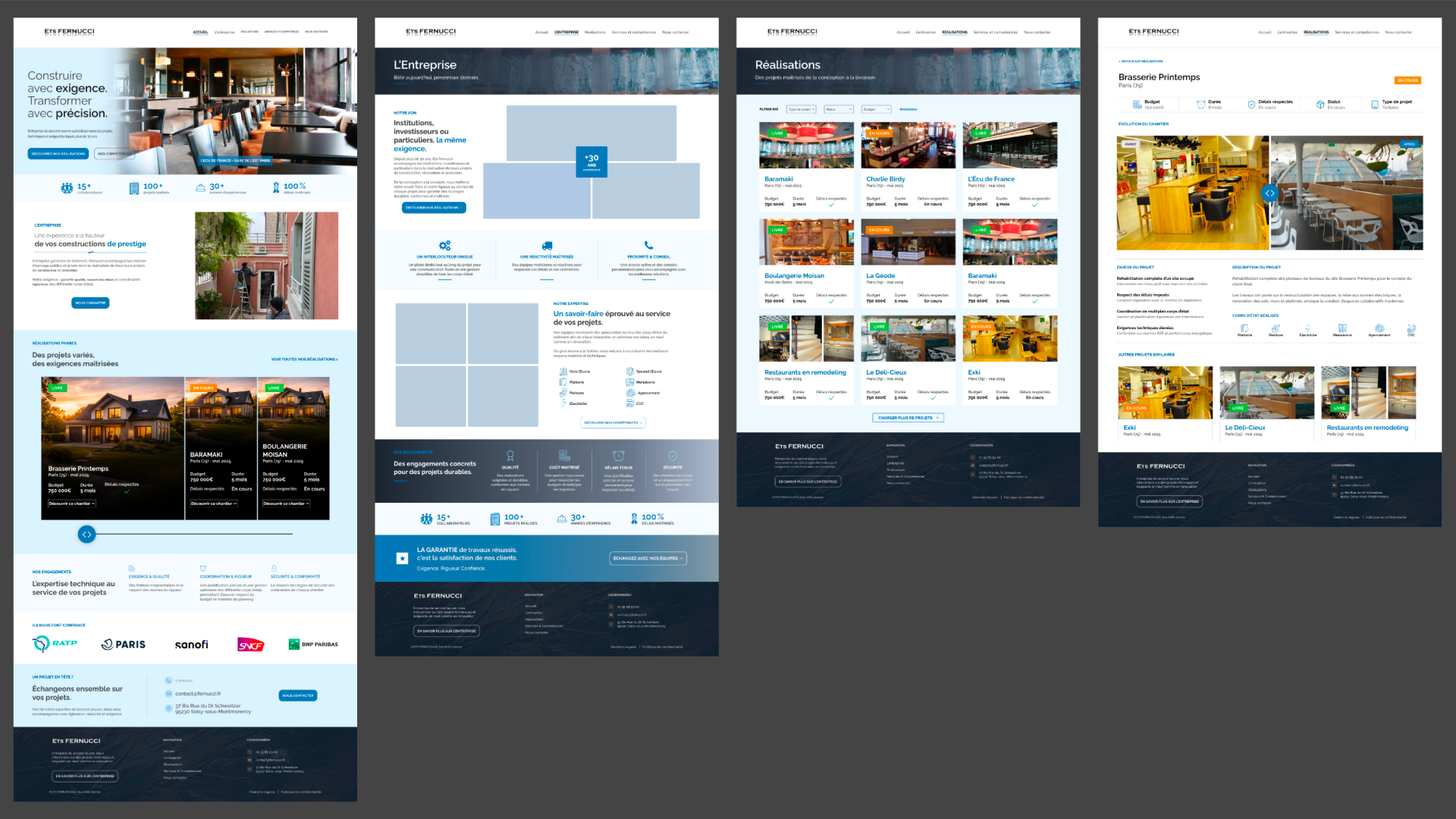Maquettes de pages d'un site internet réalisé pour un client